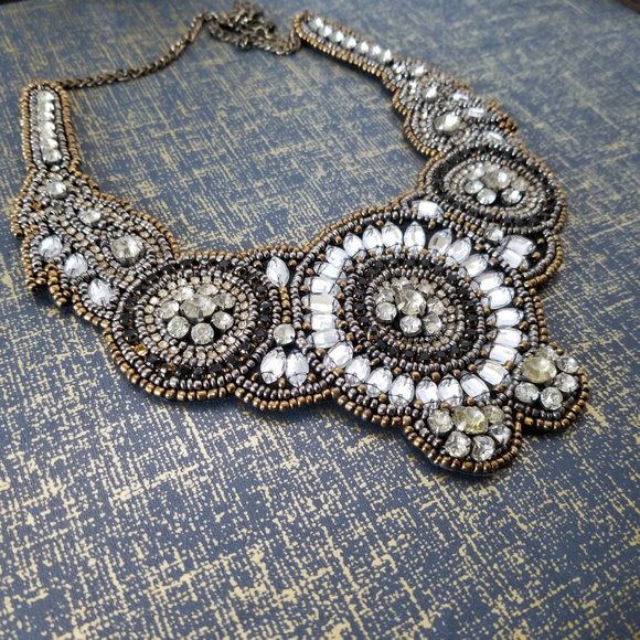 Fabric Bib Beaded Statement Necklace - Picture 5 of 6